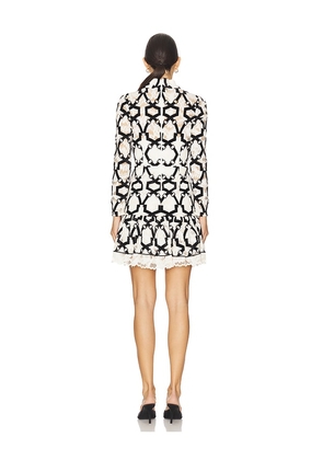 MILLY Willa Velvet Flock Lace Mock Neck Dress in Black & White. Size 2. Also in 0, 4, 10.