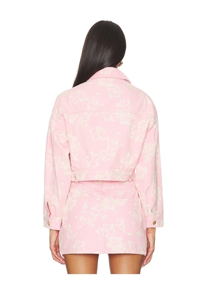 Kulani Kinis Pixie Cropped Denim Jacket in Pink. Size M. Also in S, XS, L, XL.