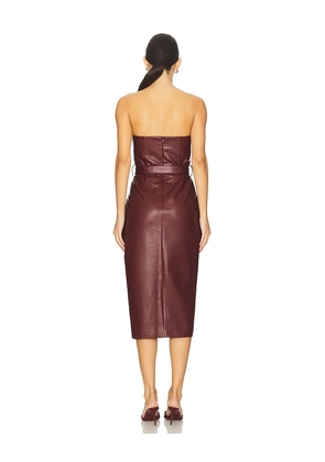 Karina Grimaldi Samantha Strapless Faux Leather Midi Dress in Burgundy. Size S. Also in XS.