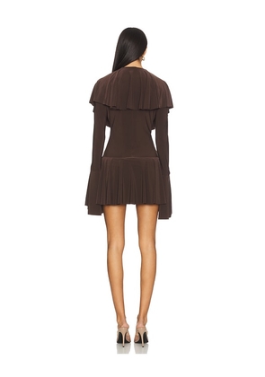 Norma Kamali x REVOLVE Long Sleeve Deep V Ruffle Mini Dress in Chocolate. Size XXS. Also in M, S.