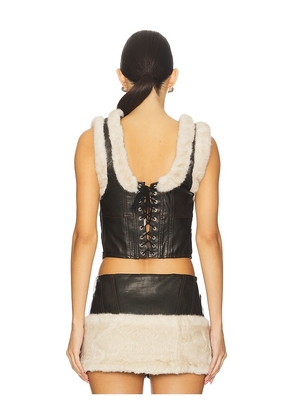 OW Collection Kendra Top With Faux Fur Trim in Black. Size M. Also in XS, S.