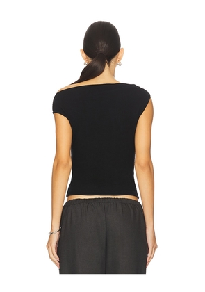 LESET Lauren Ruched Asymmetrical Shoulder Top in Black. Size M. Also in L.