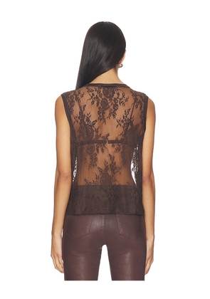 L'AGENCE Brax Lace Muscle Tank Top in Brown. Size S. Also in M, XL.