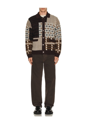 Obey Patchwork Cardigan in Brown. Size M. Also in S, L.