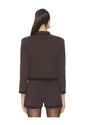 L'AGENCE Janu Cont Trim Knit Jacket in Brown. Size M. Also in S.