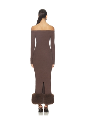 Lovers and Friends Ling Off The Shoulder Faux Fur Detail Dress in Brown. Size M. Also in L.