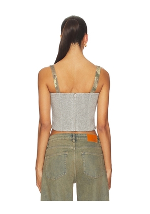MARRKNULL Printed Pleated Corset Top in Grey. Size M. Also in XS.