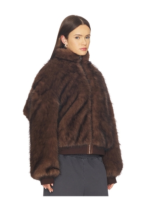 MARRKNULL Hooded Fur Coat in Brown. Size M. Also in L, S, XL.