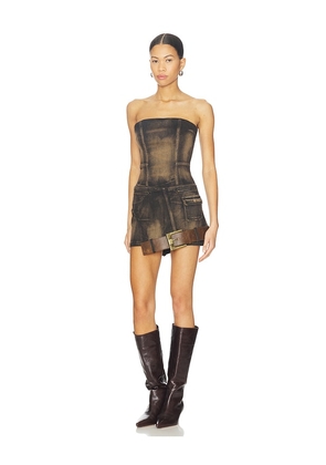 MARRKNULL Dislocated Strapless Dress in Brown. Size M. Also in XS.