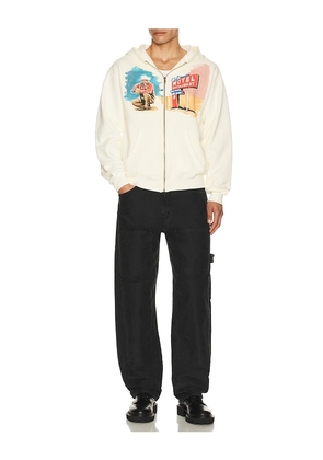 ONE OF THESE DAYS Mornings First Remark Zip Up Hoodie in White. Size M. Also in S, L, XL/1X.