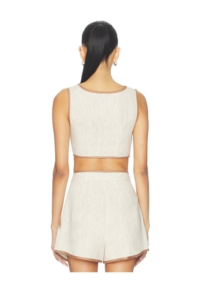 MATTHEW BRUCH Bound Cutout Crop Top in Beige. Size 10. Also in 0, 2, 4, 6, 8.
