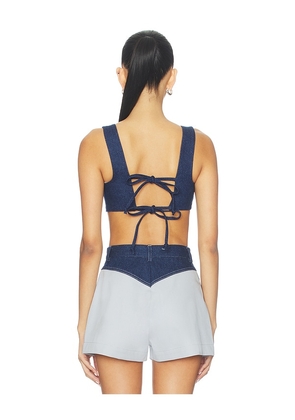 MATTHEW BRUCH Tie Back Crop Top in Blue. Size M. Also in L.