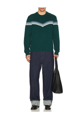 Marine Layer Chevron Varsity Crew Sweater in Green. Size M. Also in S, L, XL/1X.