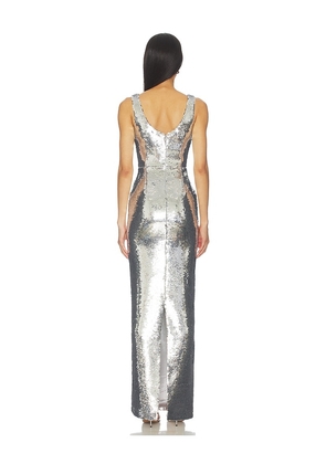 The New Arrivals by Ilkyaz Ozel Manu Sequin Maxi Dress in Metallic Silver. Size 38/6. Also in 34/2, 36/4.