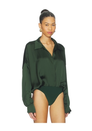 Norma Kamali Super Oversized Boyfriend Shirt Bodysuit in Dark Green. Size XXS. Also in L.