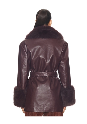 LAMARQUE Rosabella Faux Fur Blazer Coat in Burgundy. Size M. Also in S, L.