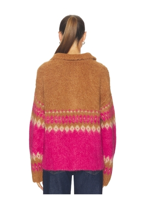 NAADAM Italian Luxe Brushed Fair Isle Polo in Tan,Pink. Size M. Also in XS, S, L.