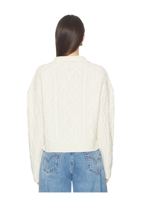 NAADAM Ultra Luxe Cashmino Cable Polo in White. Size M. Also in XS, S, L.