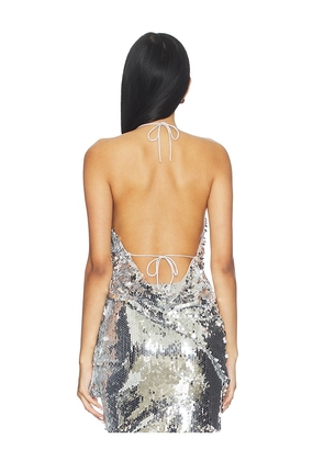 Mother of All Fernanda Sequins Top in Metallic Silver. Size M. Also in L, S, XS.