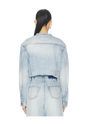 Ksubi Torn Off Crop Trucker Jacket in Baby Blue. Size S. Also in XS, M, L, XL/1X.