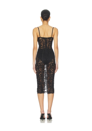 MORE TO COME Esme Corset Midi Dress in Black. Size XS. Also in XXS, S, M, L, XL.