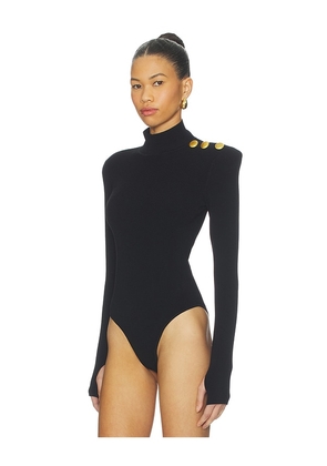 L'AGENCE Jennis Mockneck Knit Bodysuit in Black. Size M. Also in XS, S, L, XL.