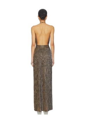 NBD Celine Gown in Metallic Gold. Size M. Also in XXS, XS, S, L, XL.