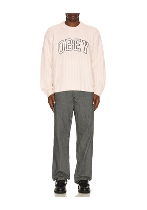 Obey Collegiate Sweater in Cream. Size M. Also in S, L, XL/1X.