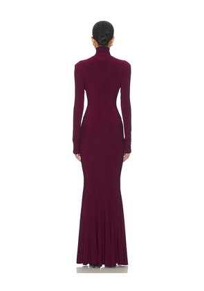 Norma Kamali Long Sleeve Turtle Fishtail Gown in Burgundy. Size M. Also in XS, L.