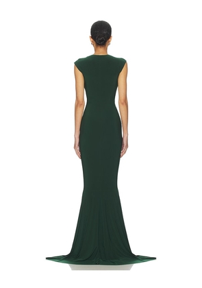 Norma Kamali x REVOLVE Sleeveless Deep V Neck Shirred Front Fishtail Gown in Green. Size M. Also in XXS, XS, S.