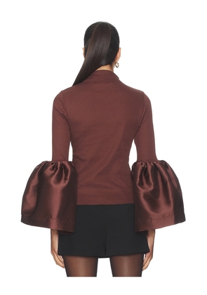 Marques ' Almeida Heavy Satin Turtleneck Puff Sleeve Top in Brown. Size XS. Also in M.