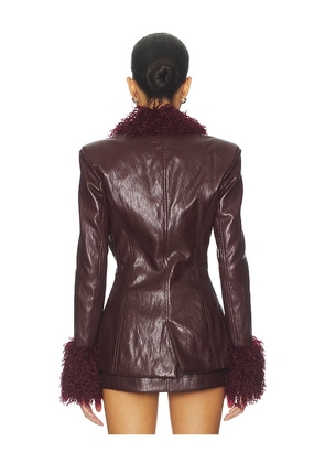Milkwhite Fitted Blazer With Faux Fur Detail in Burgundy. Size M. Also in XS, S.