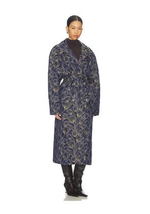 Milkwhite Long Printed Coat in Navy. Size M. Also in XS, S, L.
