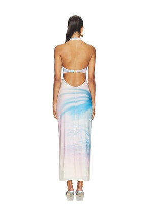 Kulani Kinis Halter Maxi Dress in Blue. Size S. Also in M, L.
