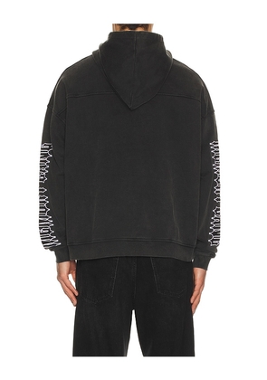 Memory Lane Iron Text Hoodie in Black. Size M. Also in L, XL/1X.
