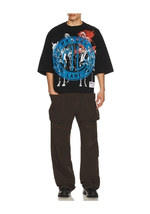 Memory Lane Layered Icons Crop Tee in Black. Size M. Also in S, L, XL/1X.