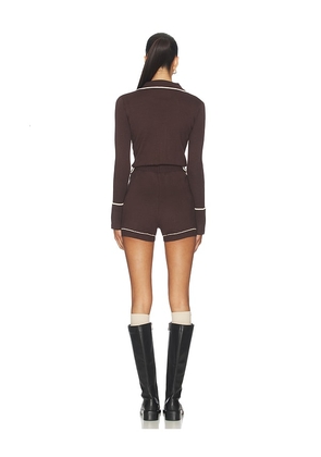Monse Knitted Pajama Romper in Brown. Size M. Also in XS, S, L.