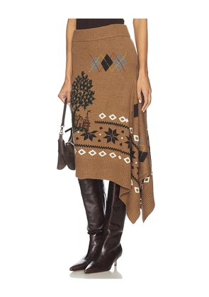 Monse Mixed Fair Isle Midi Skirt in Brown. Size XS-S. Also in M-L.