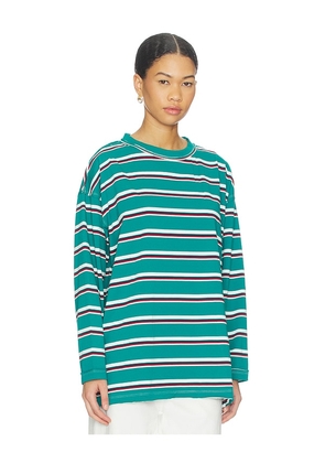 LIONESS Horizon Long Sleeve Top in Teal,White. Size S. Also in XXS, XS.