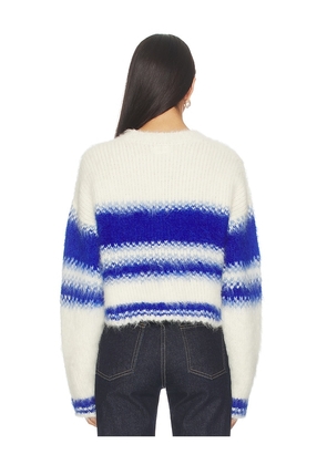 MOTHER The Crop Jumper in Blue,Ivory. Size M. Also in S, L, XL.