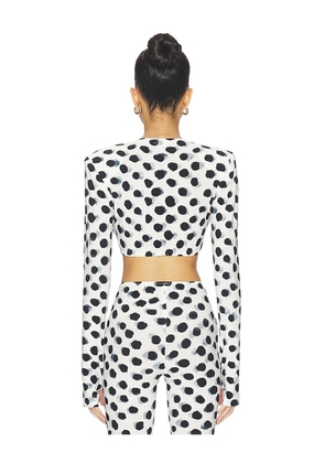 Norma Kamali Cropped Long Sleeve Shoulder Pad Top in Black,White. Size L. Also in XS, S, M, XL.