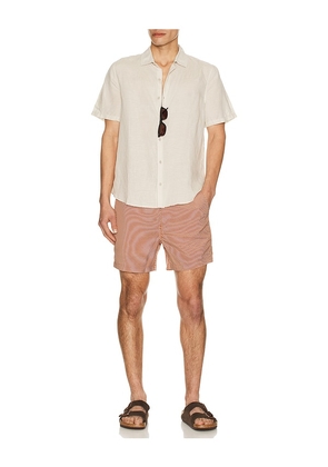onia Calder Buckle 5 Swim Trunk in Brick,White. Size 32. Also in 34, 30.
