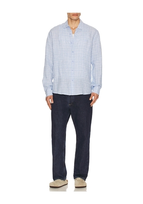 onia Linen Long Sleeve Shirt in Blue. Size M. Also in S, XL/1X.