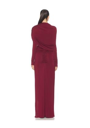 Lapointe Asymmetrical Shawl Draped Gown in Burgundy. Size L. Also in XS, S.