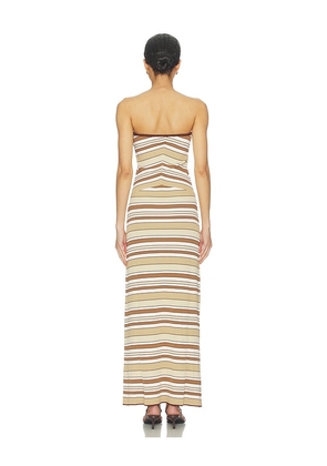 MINKPINK Vela Strapless Knit Midi Dress in Beige. Size L. Also in S, XS, M.