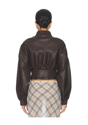 LIONESS Gigi Leather Jacket in Chocolate. Size L. Also in S, XXS, XS, M, XL, XXL.
