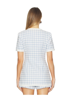 Maude Club Frances Jacket in Light Blue Gingham in Blue. Size M. Also in S, XS.