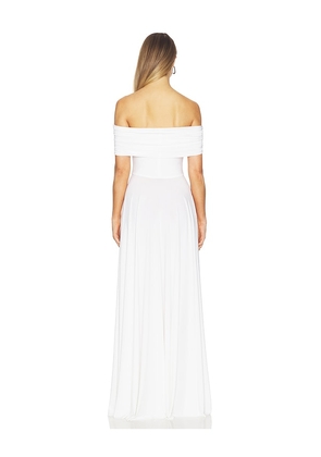 Norma Kamali Sleeveless Cowl Neck Flared Gown in White. Size XS. Also in XXS, S, M, L, XL.