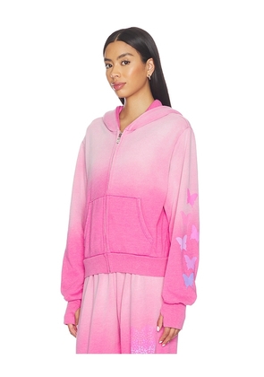 Lauren Moshi Butterfly Heart Crop Zip Hoodie in Pink. Size M. Also in XS, S, L.