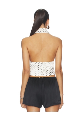 MAJORELLE Marina Top in Black & Cream Polka Dot in Black. Size M. Also in XXS, XS, S, XL.